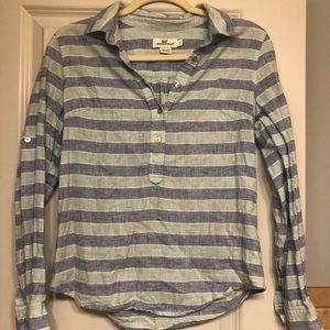 Vineyard Vines striped blue & green linen shirt